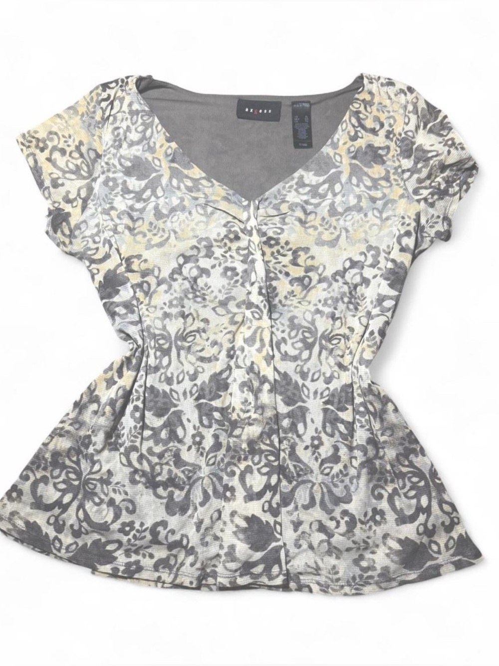 Axcess Whimsigoth Damask Floral Mesh V-Neck Top XL